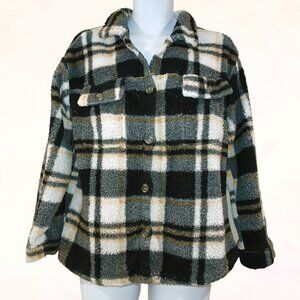 New York Laundry Lightweight Oversize Plaid Sherpa Button Down Warm Shacket Sz M